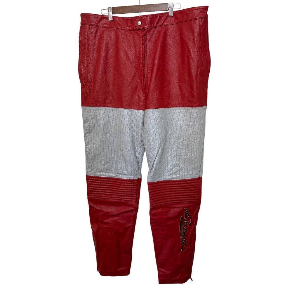 Davoucci Leather Motorcross Pants Vintage Hip Hop Pants 42 Streetwear Red 90s
